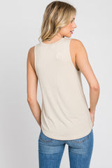 Beige Solid Sleeveless Top