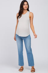 Grey Solid Sleeveless Maternity Top