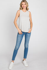 Grey Solid Sleeveless Top