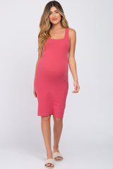 Magenta Basic Sleeveless Maternity Fitted Dress