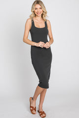 Charcoal Basic Sleeveless Fitted Dress