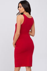 Red Basic Sleeveless Maternity Fitted Dress