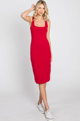 Red Basic Sleeveless Fitted Dress