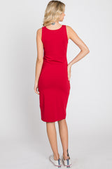 Red Basic Sleeveless Fitted Dress