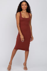 Rust Basic Sleeveless Fitted Dress