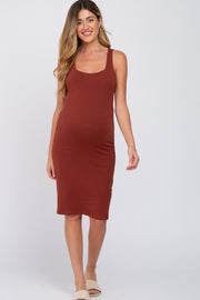 Rust Basic Sleeveless Maternity Fitted Dress