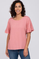 Mauve Linen Fringe Cutout Back Maternity Top