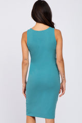 Teal Basic Sleeveless Fitted Dress