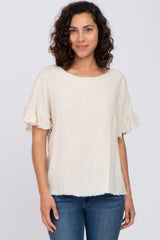 Beige Linen Fringe Cutout Back Maternity Top