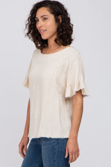 Beige Linen Fringe Cutout Back Top