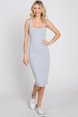 Heather Grey Basic Sleeveless Maternity Fitted Dress