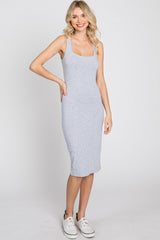 Heather Grey Basic Sleeveless Fitted Dress