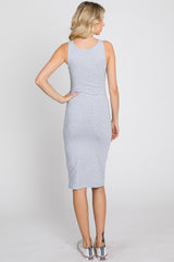 Heather Grey Basic Sleeveless Fitted Dress