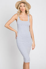 Heather Grey Basic Sleeveless Fitted Dress