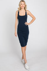 Navy Blue Basic Sleeveless Maternity Fitted Dress