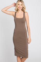 Mocha Basic Sleeveless Fitted Dress