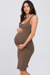 Mocha Basic Sleeveless Maternity Fitted Dress