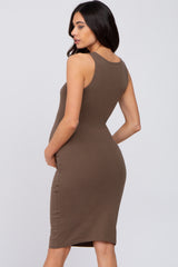 Mocha Basic Sleeveless Maternity Fitted Dress