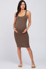 Mocha Basic Sleeveless Maternity Fitted Dress