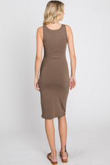 Mocha Basic Sleeveless Fitted Dress