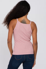 Mauve Ribbed Square Neck Tank Top