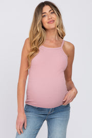 Mauve Ribbed Square Neck Maternity Tank Top