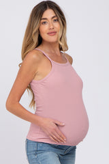 Mauve Ribbed Square Neck Maternity Tank Top