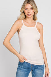 Light Pink Ribbed Square Neck Tank Top