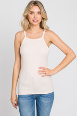 Light Pink Ribbed Square Neck Tank Top