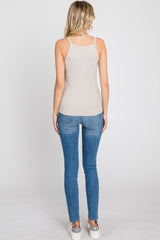 Grey Ribbed Square Neck Tank Top