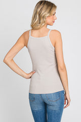 Grey Ribbed Square Neck Tank Top