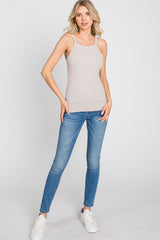 Grey Ribbed Square Neck Tank Top