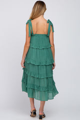 Green Ruffle Tiered Maternity Midi Dress