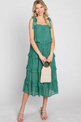 Green Ruffle Tiered Maternity Midi Dress