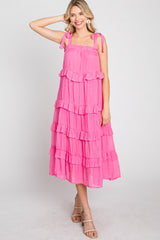 Fuchsia Ruffle Tiered Midi Dress