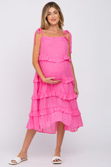 Fuchsia Ruffle Tiered Maternity Midi Dress