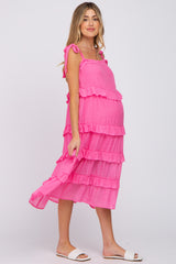 Fuchsia Ruffle Tiered Maternity Midi Dress