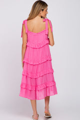 Fuchsia Ruffle Tiered Maternity Midi Dress