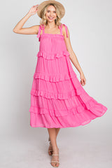 Fuchsia Ruffle Tiered Maternity Midi Dress