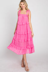 Fuchsia Ruffle Tiered Midi Dress