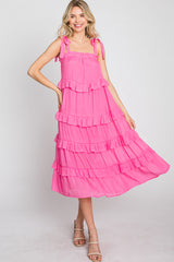 Fuchsia Ruffle Tiered Midi Dress