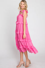 Fuchsia Ruffle Tiered Midi Dress