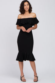 Black Ruffle Off Shoulder Mermaid Hem Dress