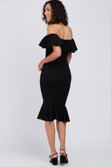 Black Ruffle Off Shoulder Mermaid Hem Dress