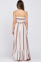 Multi-Color Striped Smocked Strapless Maternity Maxi Dress