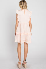 Light Peach Textured Satin Ruffle Accent Dress