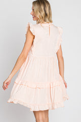 Light Peach Textured Satin Ruffle Accent Dress