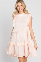 Light Peach Textured Satin Ruffle Accent Dress