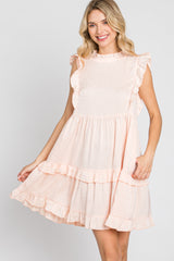 Light Peach Textured Satin Ruffle Accent Dress