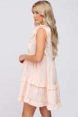 Light Peach Textured Satin Ruffle Accent Maternity Dress